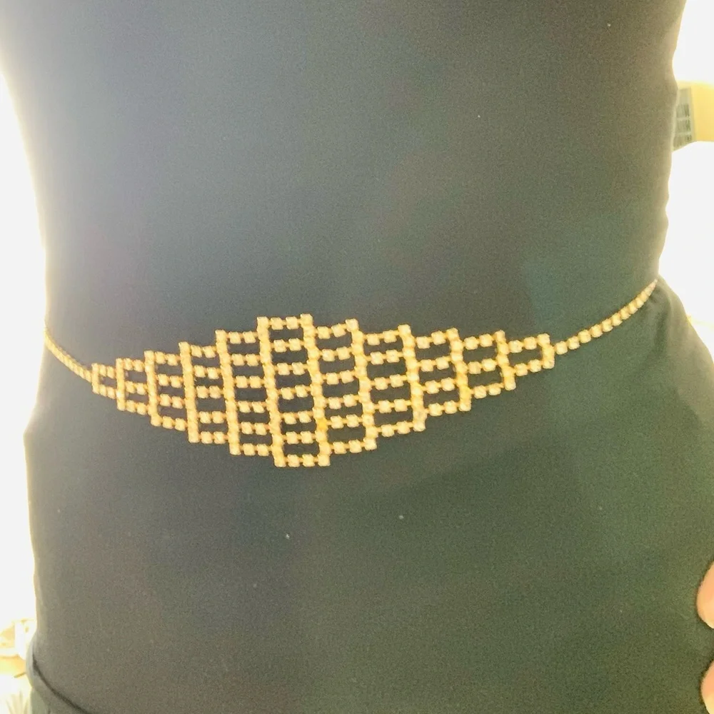 Vintage rhinestone chain belt 24” - 35” silver